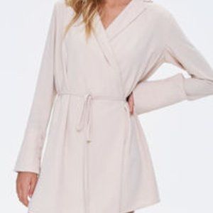 Beige Long Sleeve Wrap Dress